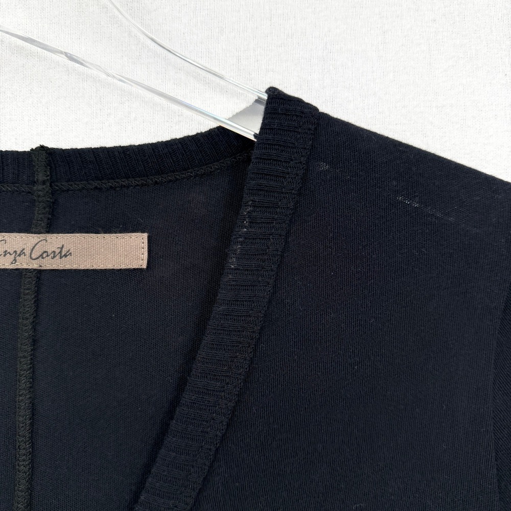 ENZA COSTA Cashmere Cuffed V Neck Top Womens Small Black Long Sleeve Luxury - Picture 14 of 15